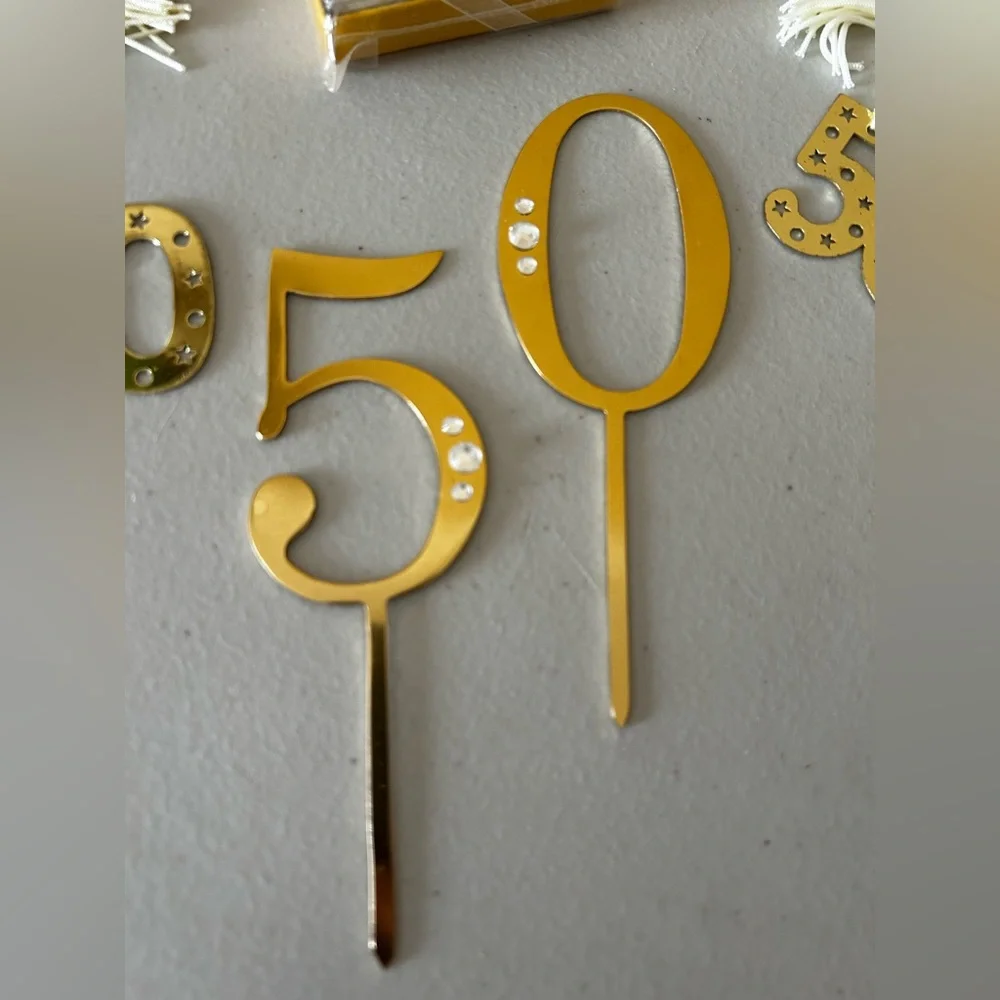 Silver and Gold Glitter Number 50 Cake Toppers and Candles